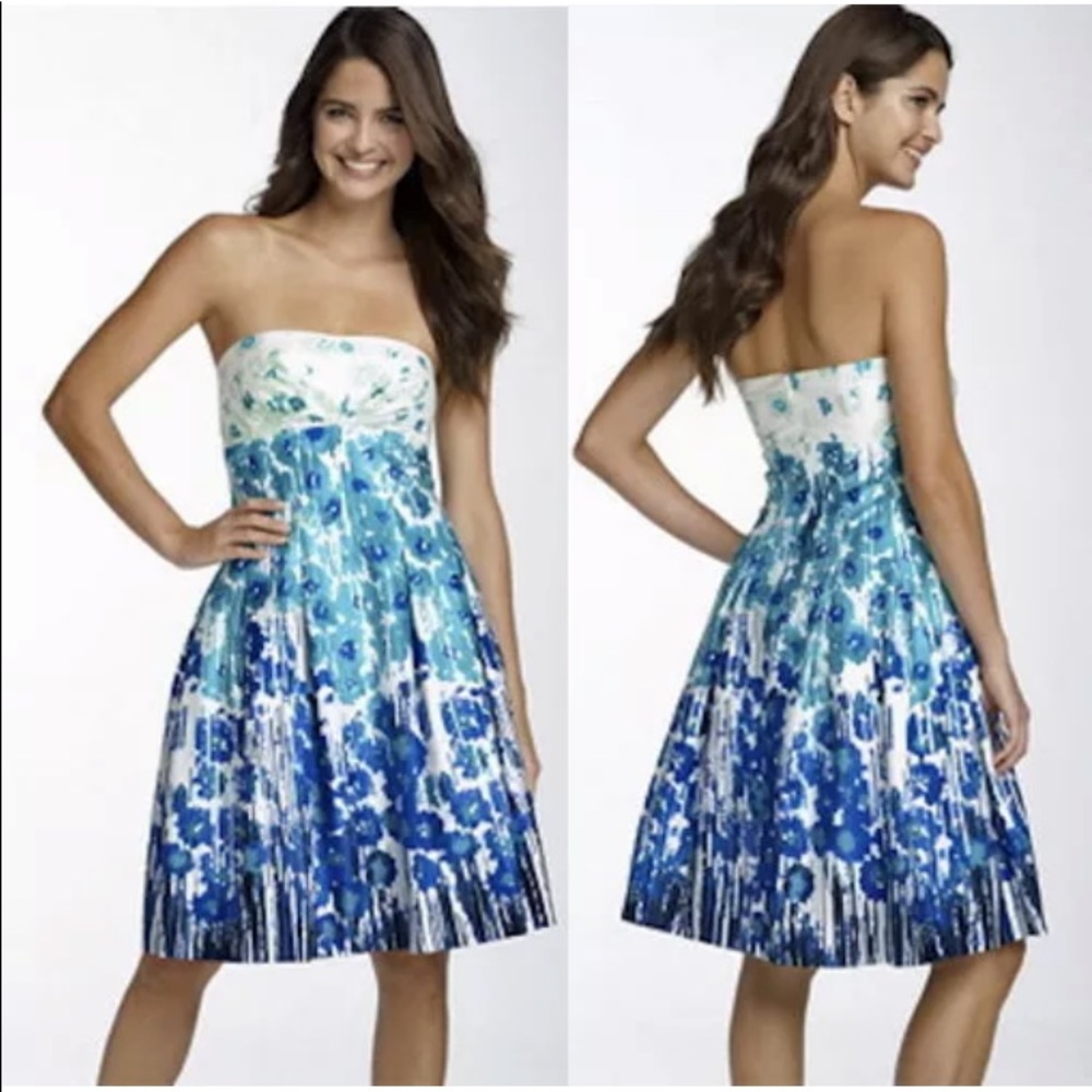 Calvin Klein Blue White Floral Strapless Dress sz4
